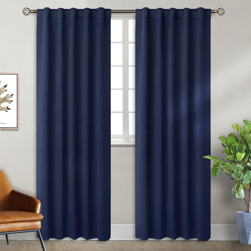 BGment Navy Blue Curtains 84 inches Length - Rod Pocket and Back Tab Thermal Insulated Blackout Curtains for Living Room, 42 x 84 Inch, 2 Curtain Panels - Image 1